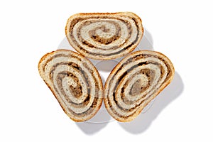 Trio of German Nut Bread Slices on White Background