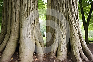 trio of intertwined tree trunks