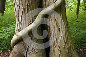 trio of intertwined tree trunks