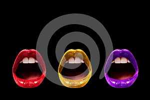 Trio of Lips isolated on black photo