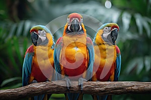 Trio of Macaws Perched Together