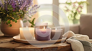 A trio of premium soy candles in soothing lavender refreshing citrus and calming vanilla scents providing the ultimate
