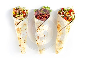 Trio of Tex Mex Fajita Wraps with Various Fillings