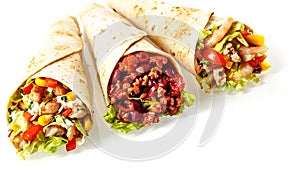 Trio of Tex Mex Fajita Wraps with Various Fillings