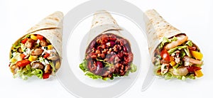 Trio of Tex Mex Fajita Wraps with Various Fillings