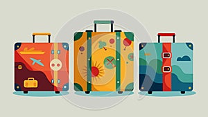 A trio of vintage suitcases painted with murals and repurposed as functional art pieces act as an unconventional photo