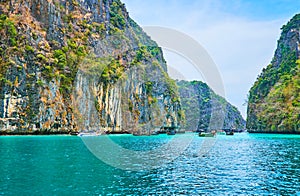 The trip along the Pileh Bay, Phi Phi Leh Island, Krabi, Thailand