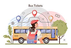 Trip booking concept. Buying a ticket for a bus. Idea of travel and tourism