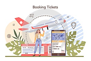 Trip booking concept. Buying a ticket for a plane. Idea of travel and tourism