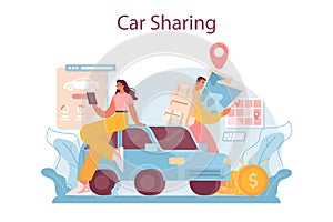 Trip booking concept. Car sharing service. Idea of vehicle share