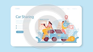 Trip booking web banner or landing page. Car sharing service.