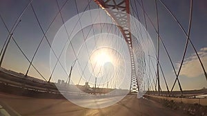A trip on a cable-stayed bridge in Sunny day