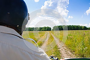 Trip on the lonely country road on motorcycle