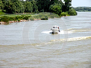 Trip with the ship on Sulina channel in Danube Delta, Tulcea, Romania