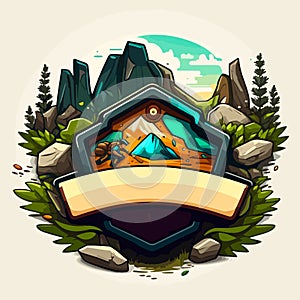 A trip to the countryside. Travelling through the forest. Geocaching treasure hunt among the trees. Cartoon vector illustration.
