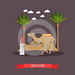 Trip to Egypt, arab bedouin concept vector flat illustration