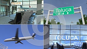 Trip to Toluca. Airplane arrives to Mexico conceptual montage animation