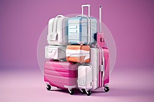 Trip traveler vacation departure baggage tourism case leisure bag business floor boarding arrival suitcase pink