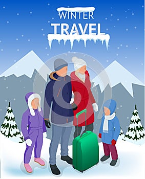 Trip on a winter vacation in the mountains. Winter travel concept. Christmas travel. Travel to World. Banner, Journey