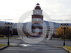 Triped colored lighthouse.