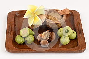 Triphala (thai name) means three fruits contain Terminalia belerica (Gaertn.) Roxb.), Terminalia chebula Retz. and Phyllanthus emb