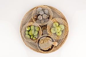 Triphala (thai name) means three fruits contain Terminalia belerica (Gaertn.) Roxb.), Terminalia chebula Retz. and Phyllanthus emb