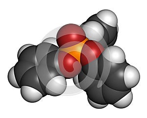 Triphenyl phosphate molecule. Used as flame retardant and plasticizer. 3D rendering. Atoms are represented as spheres with