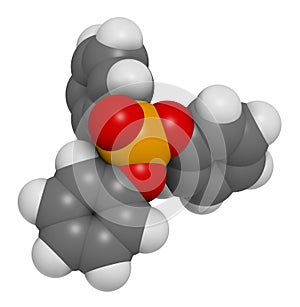 Triphenyl phosphate molecule. Used as flame retardant and plasticizer. 3D rendering. Atoms are represented as spheres with.