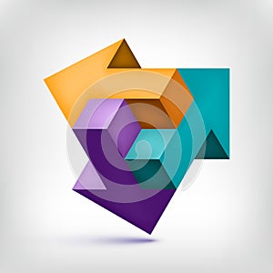 Triple arrow. Unreal object. Color Pointer in three directions. Vector design element for you project