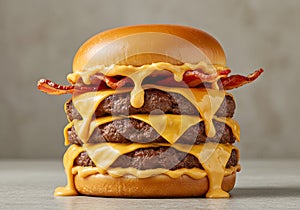 Triple cheeseburger with melted cheese
