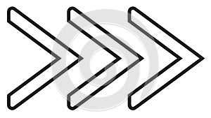 Triple Chevron Arrow Pointing Forward or Right, vector design Generative AI