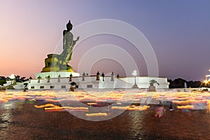 Triple Circumambulation in Magha Puja Day in Thailand. photo