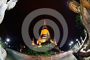 Triple circumambulation in Wat Yai Chai Mongkhon temple , Thailand. photo