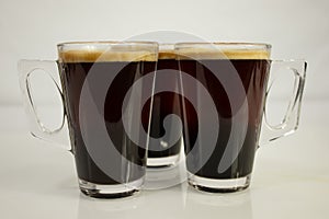 Triple Columbian Black Coffee inside a glass cup front shot