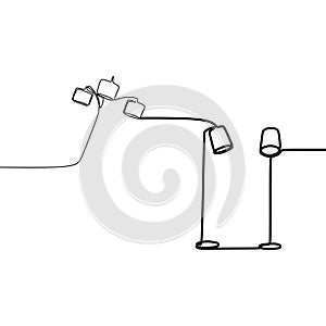 triple lamp and double lamp continuous line illustration of lamp set, ceiling, table, desk, and floor lamp Vector