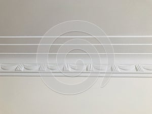 Triple lines and Stage opening curtain shaped crown molding in expensive home ceiling ornamental.