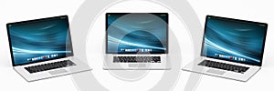 Triple modern digital silver and black laptop 3D rendering