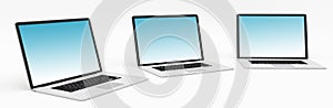 Triple modern digital silver and black laptop 3D rendering