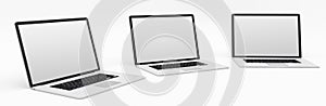 Triple modern digital silver and black laptop 3D rendering