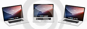 Triple modern digital silver and black laptop 3D rendering