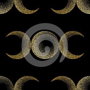 Triple moon magic and astronomy vecor luxury seamless pattern