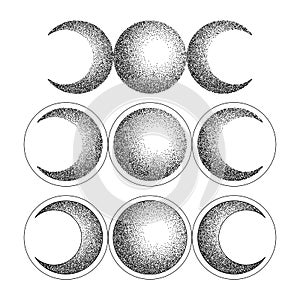 Triple moon magic and astronomy vecor tattoo symbol set