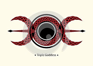 Triple Moon Religious wiccan sign. Wicca logo Neopaganism symbol, Triple Goddess icon tattoo, Goddess of the Moon, the Earth