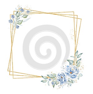 Triple quadrate frame with floral elements hand drawn raster illustration