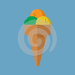 triple scoop ice-cream cone. Vector illustration decorative design