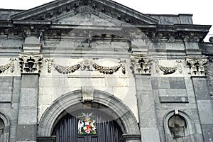 Triple window embrasures in castle courtyard wall