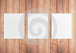 Triple 8x10 Vertical White Frame mockup on rustic wooden wall