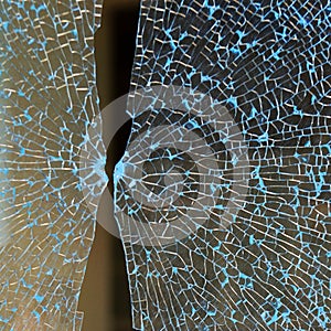 triplex glass broken into small pieces close up