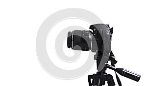 Tripod on dslr camera and isolated white background