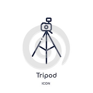 Tripod icon from photography outline collection. Thin line tripod icon isolated on white background